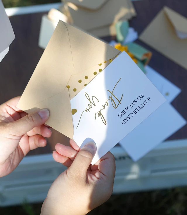 Alt view image 5 of 7 - 100 PK Luxurious Gold Thank You Cards with Envelopes Bulk - 5x3.5 Inches Wedding Thank You Notes Baby Shower Greenery Bridal Shower Small Business (WHITE)