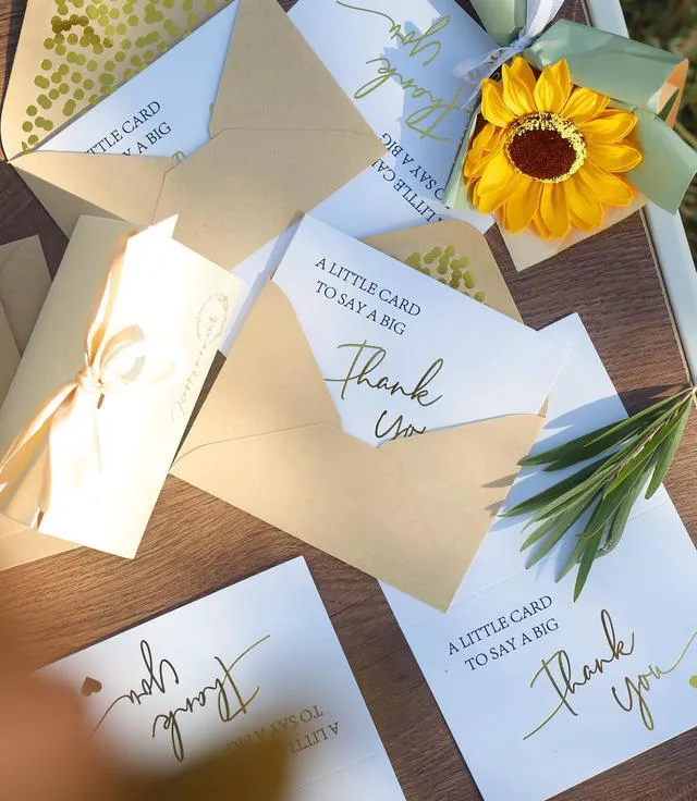 Alt view image 7 of 7 - 100 PK Luxurious Gold Thank You Cards with Envelopes Bulk - 5x3.5 Inches Wedding Thank You Notes Baby Shower Greenery Bridal Shower Small Business (WHITE)