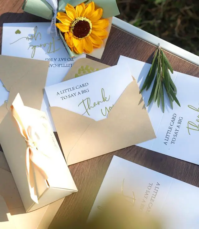 Alt view image 6 of 7 - 100 PK Luxurious Gold Thank You Cards with Envelopes Bulk - 5x3.5 Inches Wedding Thank You Notes Baby Shower Greenery Bridal Shower Small Business (WHITE)