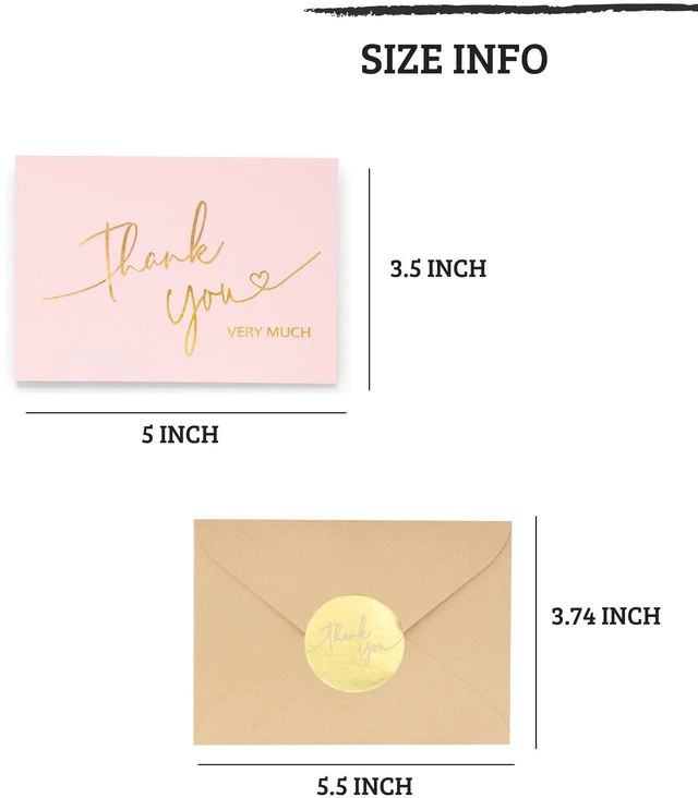 Alt view image 3 of 7 - 100 PK Pink and Gold Thank You Cards with Envelopes Bulk - 5 x 3.5 Inches Personalized Thank You Notes for Baby Shower Wedding Small Business Graduation Funeral Birthday