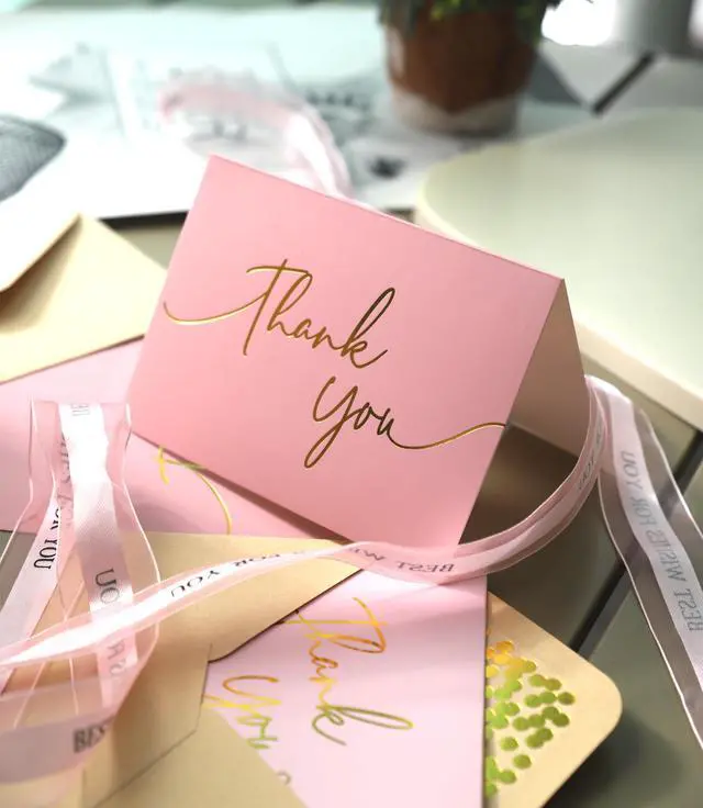 Alt view image 4 of 7 - 100 PK Pink and Gold Thank You Cards with Envelopes Bulk - 5 x 3.5 Inches Personalized Thank You Notes for Baby Shower Wedding Small Business Graduation Funeral Birthday