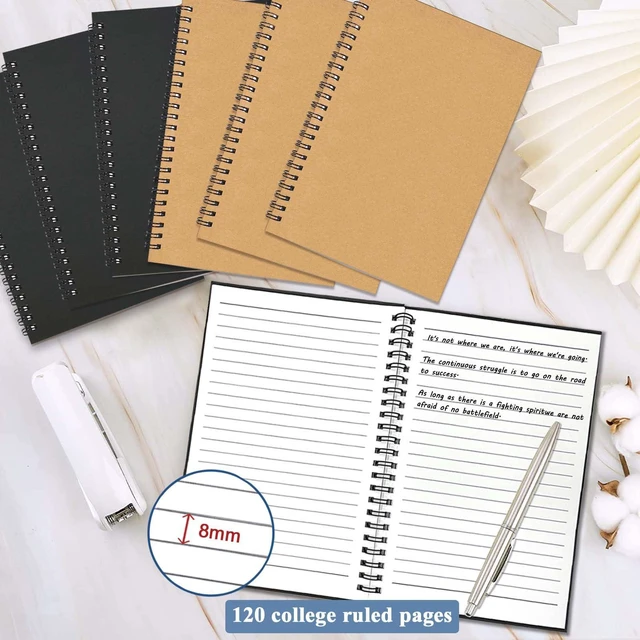Alt view image 3 of 7 - 6Pack Small Spiral Notebook A5, 8.25x5.5 120 Lined Pages Wide Ruled Spiral Journal Bulk Blank Kraft Cover Spiral Bound Notebook & Writing Pads for Home Office Meeting Work Note Taking