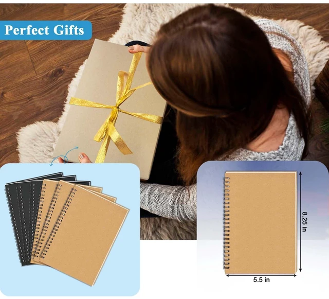 Alt view image 7 of 7 - 6Pack Small Spiral Notebook A5, 8.25x5.5 120 Lined Pages Wide Ruled Spiral Journal Bulk Blank Kraft Cover Spiral Bound Notebook & Writing Pads for Home Office Meeting Work Note Taking