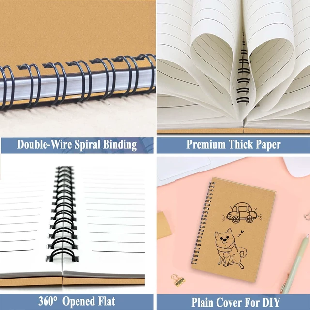Alt view image 4 of 7 - 4Pack Spiral Notebook, 5.7x8.3 Small Notebooks for Work 120 Page Note Pads Multipack Blank Kraft A5 College Ruled Notebook Journal Spiral Bound for Writing Lined Notepad for Office School Journaling