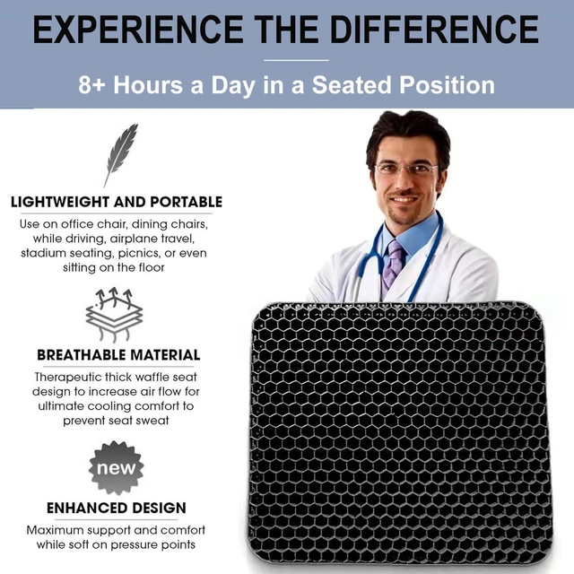 Alt view image 3 of 7 - Gel Seat Cushion for Long Sitting Pressure Relief - Non-Slip Gel Chair Cushions for Back, Sciatica, Tailbone Pain Relief - Seat Cushion for Office Desk Chair, Car Seat Wheelchair Cushions