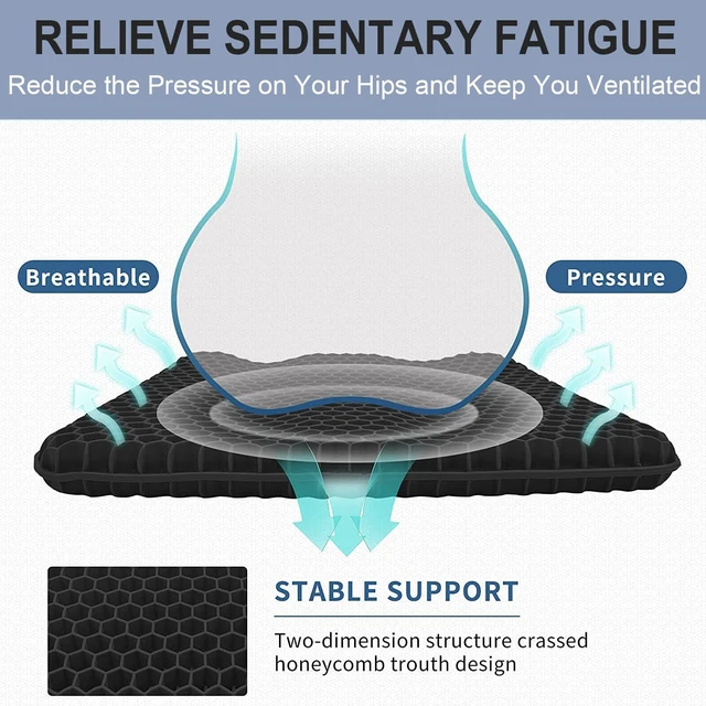 Alt view image 2 of 7 - Gel Seat Cushion for Long Sitting Pressure Relief - Non-Slip Gel Chair Cushions for Back, Sciatica, Tailbone Pain Relief - Seat Cushion for Office Desk Chair, Car Seat Wheelchair Cushions