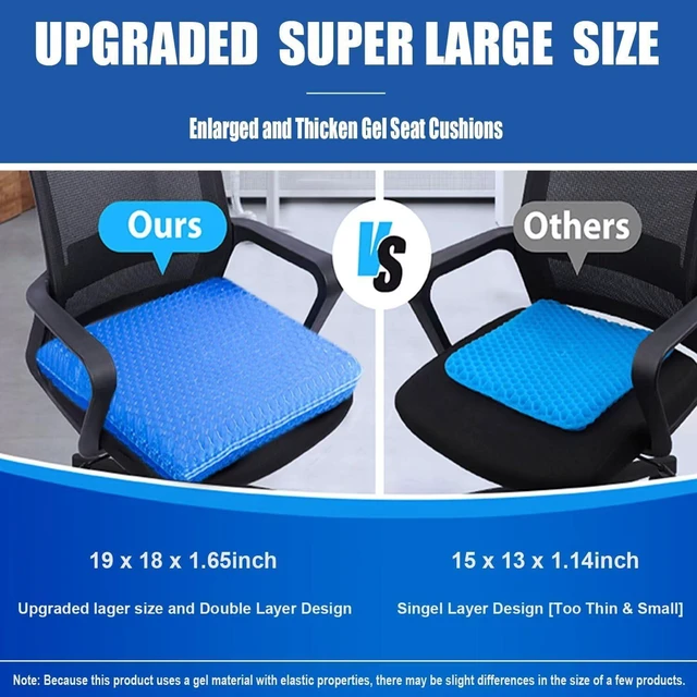 Alt view image 2 of 7 - Gel Seat Cushion for Long Sitting, 19" x 18" Super Large & Thick Gel Cushion for Tailbone Pain Relief, Sciatica | Seat Cushion for Office Chairs, Car & Wheelchair | Cooling & Soft | Non-Slip