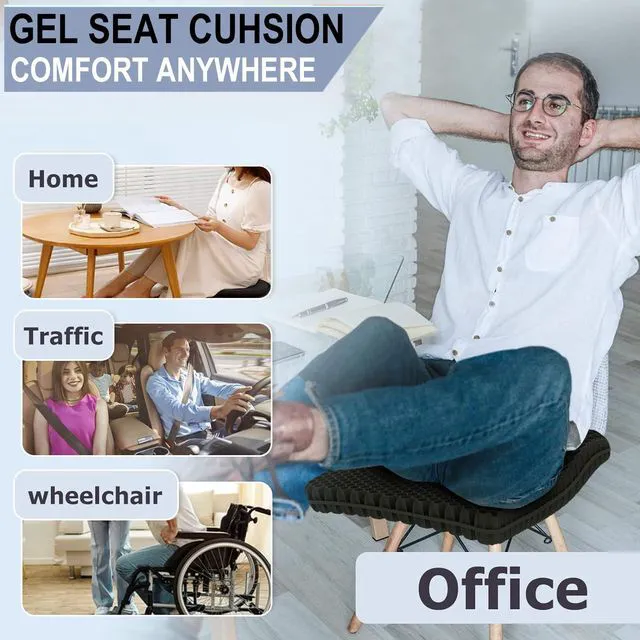 Alt view image 7 of 7 - Gel Seat Cushion for Long Sitting, 19" x 18" Super Large & Thick Gel Cushion for Tailbone Pain Relief, Sciatica | Seat Cushion for Office Chairs, Car & Wheelchair | Cooling & Soft | Non-Slip