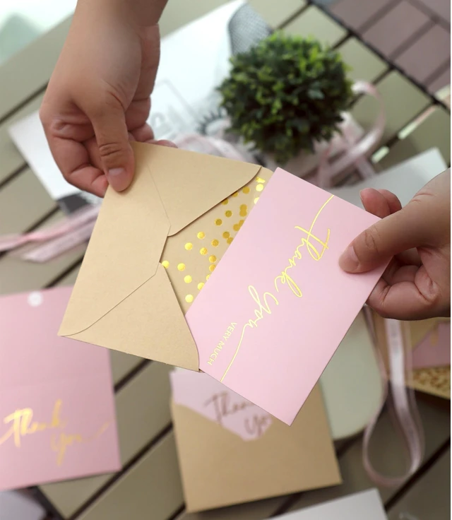 Alt view image 5 of 7 - 100 PK Pink and Gold Thank You Cards with Envelopes Bulk - 5 x 3.5 Inches Personalized Thank You Notes for Baby Shower Wedding Small Business Graduation Funeral Birthday