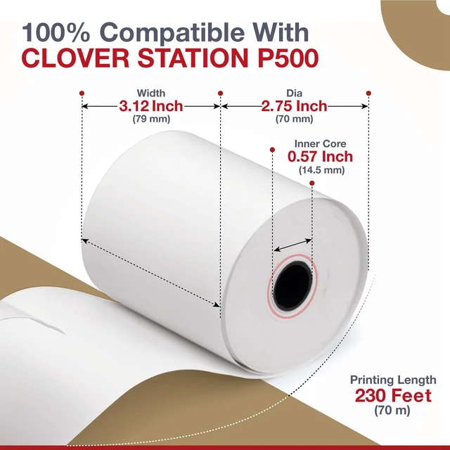 Alt view image 3 of 6 - Thermal Paper for Clover Station P100, P500 & Clover Duo C505-30 Rolls 3.12 inch x 230 ft - BPA Free