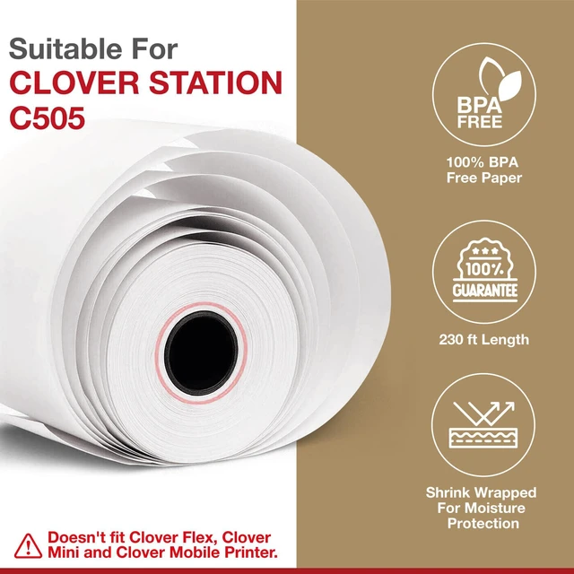 Alt view image 5 of 6 - Thermal Paper for Clover Station P100, P500 & Clover Duo C505-30 Rolls 3.12 inch x 230 ft - BPA Free