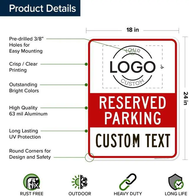 Alt view image 6 of 7 - Custom No Parking Sign, Custom Reserved Parking Signs for Business, 18x24 Inches, Rust Free.063 Aluminum, Fade Resistant, Made in USA by (Post Holes)
