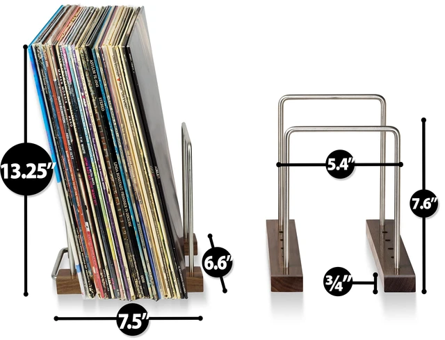 Alt view image 6 of 7 - 35 LP Vinyl Record Storage Holder, Solid Walnut, Adjustable Solid Walnut and Steel, Holds 25-35 LPs, Adjustable Positions, No-Tool Assembly, Non-Slip Base
