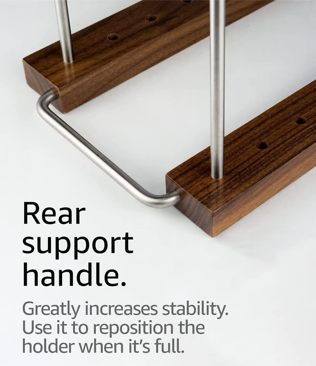 Alt view image 7 of 7 - 35 LP Vinyl Record Storage Holder, Solid Walnut, Adjustable Solid Walnut and Steel, Holds 25-35 LPs, Adjustable Positions, No-Tool Assembly, Non-Slip Base