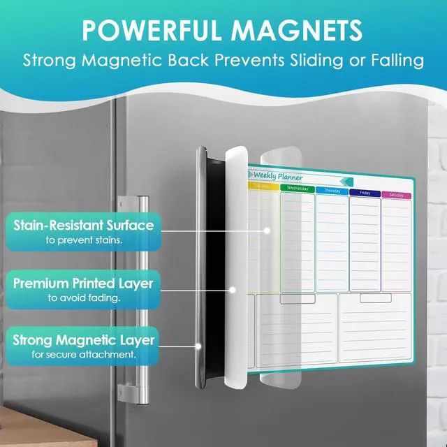 Alt view image 2 of 7 - Magnetic Fridge Calendar Whiteboard, 16" x 12", Weekly and Monthly Strong Magnetic Backing, Easy to Write and Clean, Dry Erase Surface and Stain Resistant with 7 Markers,1 Eraser and 1 List