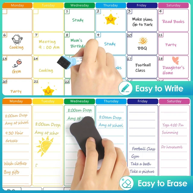 Alt view image 3 of 7 - Magnetic Fridge Calendar Whiteboard, 16" x 12", Weekly and Monthly Strong Magnetic Backing, Easy to Write and Clean, Dry Erase Surface and Stain Resistant with 7 Markers,1 Eraser and 1 List