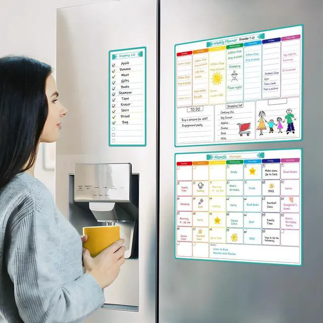 Alt view image 6 of 7 - Magnetic Fridge Calendar Whiteboard, 16" x 12", Weekly and Monthly Strong Magnetic Backing, Easy to Write and Clean, Dry Erase Surface and Stain Resistant with 7 Markers,1 Eraser and 1 List