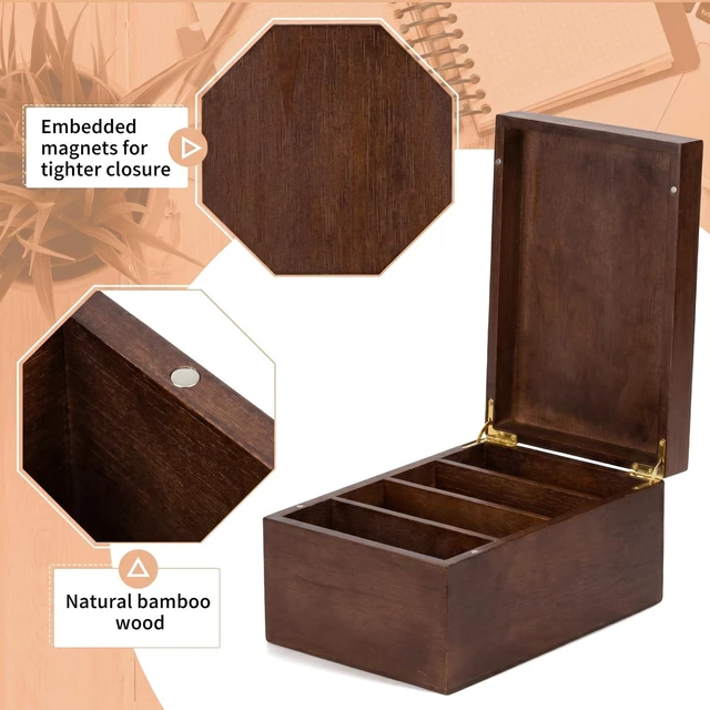 Alt view image 4 of 7 - 4 x 6 Inches Index Card Holder Set, Bamboo Organizer Box, Brown Holds 1200 Cards with 50 Index Card Organizer Dividers & 2 Sheets Alphabet Number Stickers for Office Home Kitchen Filing
