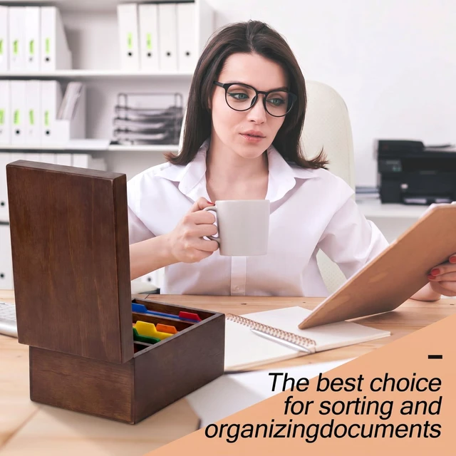 Alt view image 6 of 7 - 4 x 6 Inches Index Card Holder Set, Bamboo Organizer Box, Brown Holds 1200 Cards with 50 Index Card Organizer Dividers & 2 Sheets Alphabet Number Stickers for Office Home Kitchen Filing