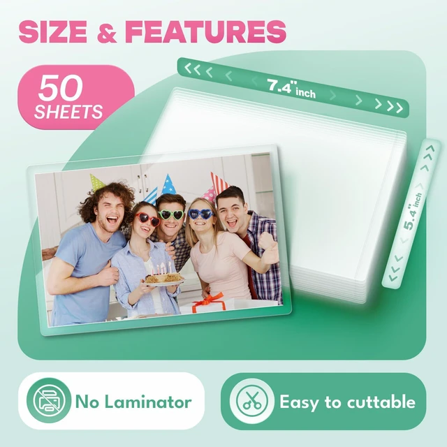 Alt view image 2 of 7 - 50 Pack Self-Sealing Laminating Pouches 5x7 Inch,10 Mil Thick Double-Sided Self Adhesive Lamination Pouches,Waterproof Photo Laminating Sheets No Laminator Machine Need