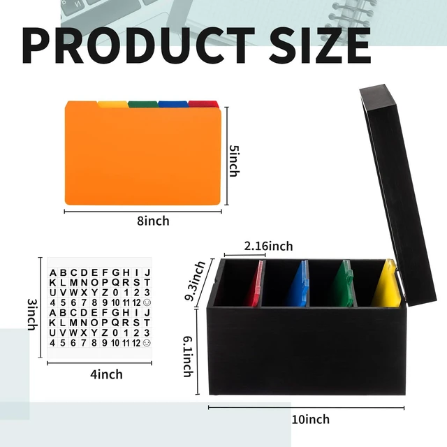 Alt view image 2 of 6 - 5 x 8 Inches Index Card Holder Set, Bamboo Organizer Box, Black Holds 1200 Cards with 50 Index Card Organizer Dividers & 2 Sheets Alphabet Number Stickers for Office Home Kitchen Filing