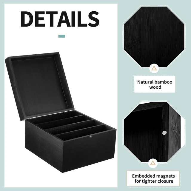 Alt view image 4 of 6 - 5 x 8 Inches Index Card Holder Set, Bamboo Organizer Box, Black Holds 1200 Cards with 50 Index Card Organizer Dividers & 2 Sheets Alphabet Number Stickers for Office Home Kitchen Filing