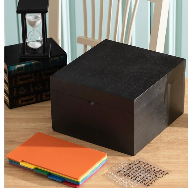 Alt view image 6 of 6 - 5 x 8 Inches Index Card Holder Set, Bamboo Organizer Box, Black Holds 1200 Cards with 50 Index Card Organizer Dividers & 2 Sheets Alphabet Number Stickers for Office Home Kitchen Filing