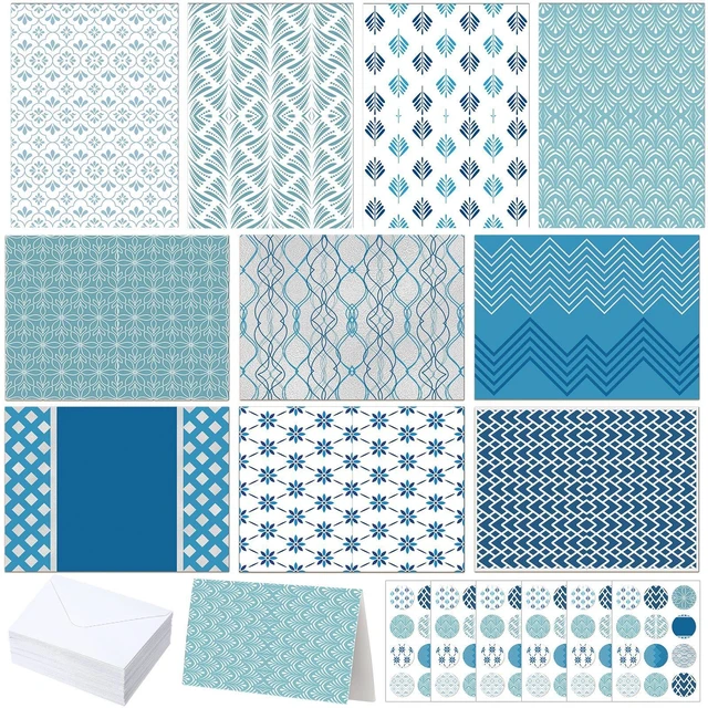 Main image of 100 Pcs Blue Hue Floral Design Blank Greeting Cards 4x6, Geometric Silver Foil Blank Cards, 10 Designs, Great Stationary Set for All Occasions with Matching White Envelopes and Stickers