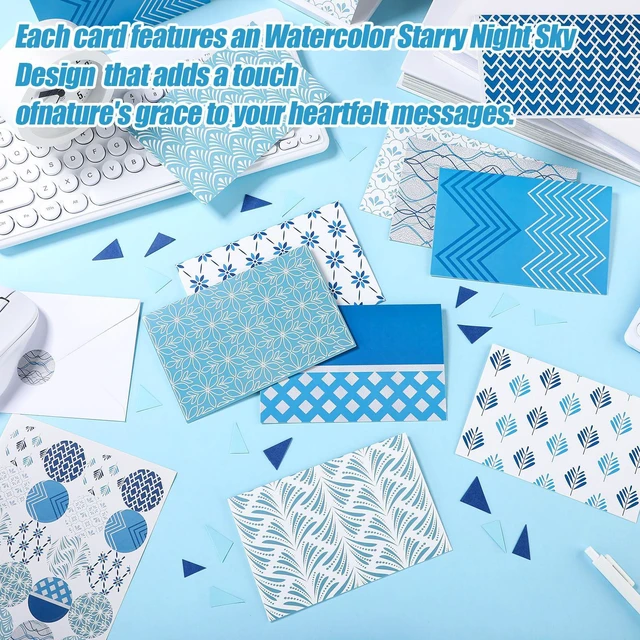 Alt view image 2 of 7 - 100 Pcs Blue Hue Floral Design Blank Greeting Cards 4x6, Geometric Silver Foil Blank Cards, 10 Designs, Great Stationary Set for All Occasions with Matching White Envelopes and Stickers