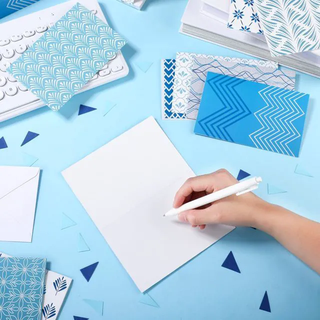 Alt view image 3 of 7 - 100 Pcs Blue Hue Floral Design Blank Greeting Cards 4x6, Geometric Silver Foil Blank Cards, 10 Designs, Great Stationary Set for All Occasions with Matching White Envelopes and Stickers