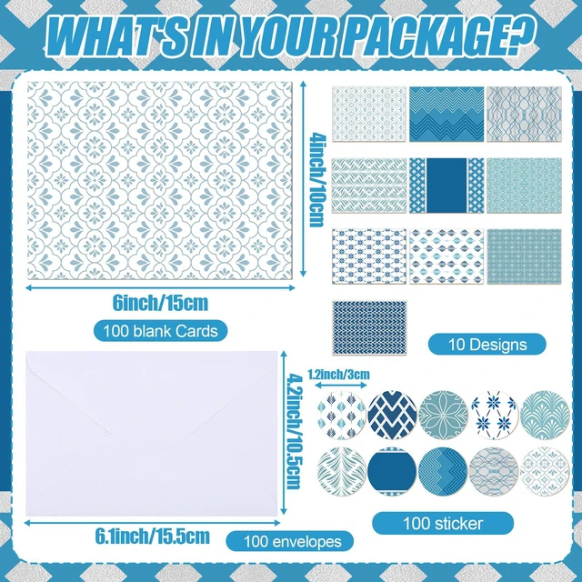 Alt view image 4 of 7 - 100 Pcs Blue Hue Floral Design Blank Greeting Cards 4x6, Geometric Silver Foil Blank Cards, 10 Designs, Great Stationary Set for All Occasions with Matching White Envelopes and Stickers