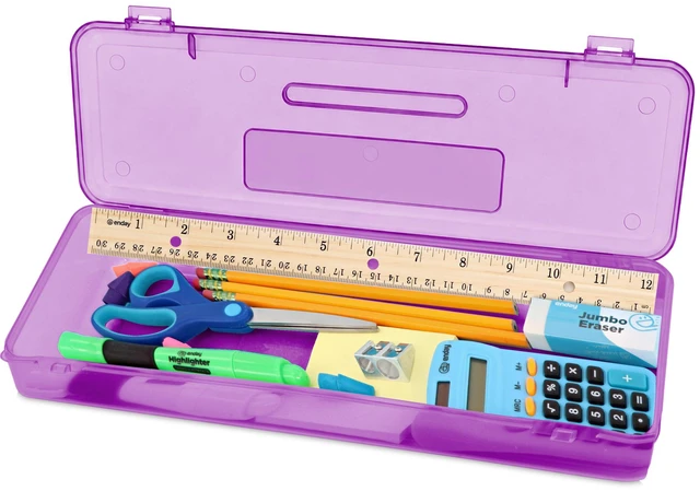 Main image of Pencil Box Purple, Storage Organizer Utility Box, Multipurpose Long Ruler Length School Office Supplies Plastic Pencil Case for Kids & Adults Available in Red, Pink, Grey, Green, Blue, 1PK