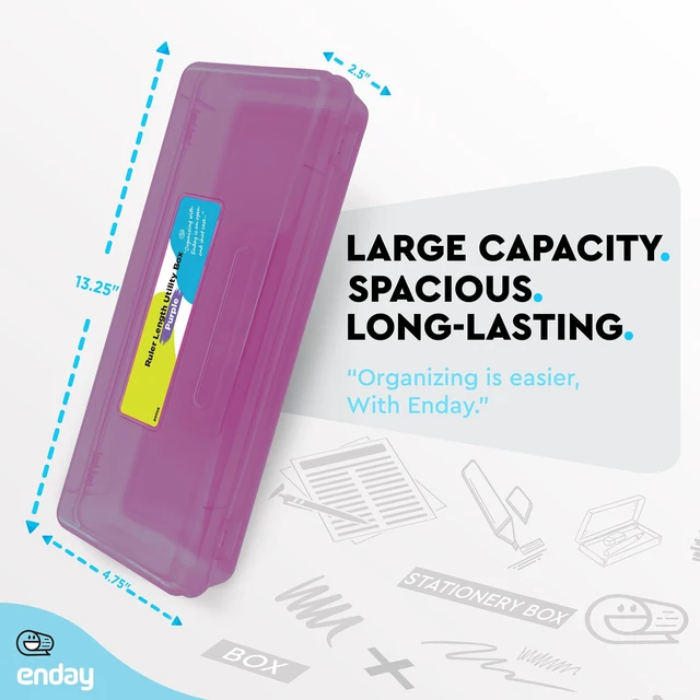 Alt view image 5 of 7 - Pencil Box Purple, Storage Organizer Utility Box, Multipurpose Long Ruler Length School Office Supplies Plastic Pencil Case for Kids & Adults Available in Red, Pink, Grey, Green, Blue, 1PK