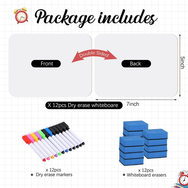 Alt view image 2 of 6 - 12 Sets Small White Boards Dry Erase 5"x7" Mini Double Sided Mini White Boards with Markers Erasers Holders, For Students Classroom Teacher Practice, Portable Personal Writing Surfaces