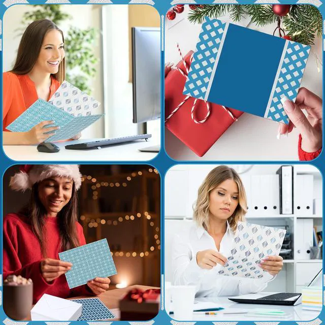 Alt view image 7 of 7 - 100 Pcs Blue Hue Floral Design Blank Greeting Cards 4x6, Geometric Silver Foil Blank Cards, 10 Designs, Great Stationary Set for All Occasions with Matching White Envelopes and Stickers