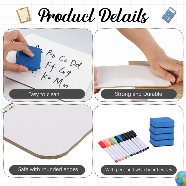 Alt view image 3 of 6 - 12 Sets Small White Boards Dry Erase 5"x7" Mini Double Sided Mini White Boards with Markers Erasers Holders, For Students Classroom Teacher Practice, Portable Personal Writing Surfaces