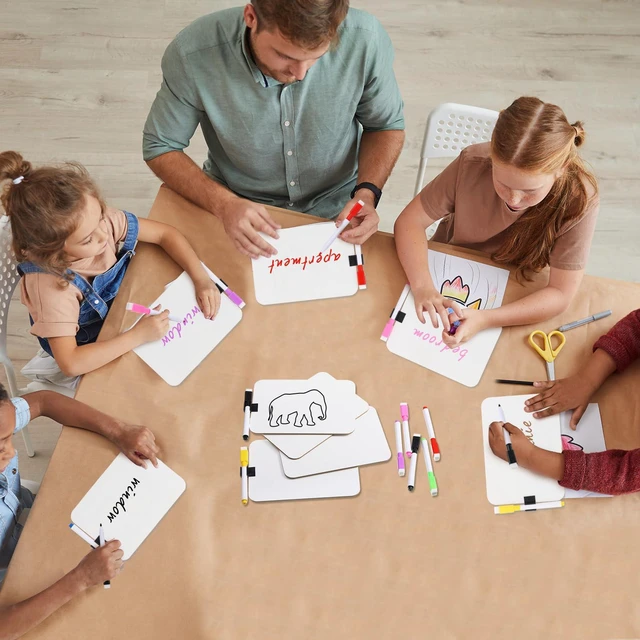 Alt view image 5 of 6 - 12 Sets Small White Boards Dry Erase 5"x7" Mini Double Sided Mini White Boards with Markers Erasers Holders, For Students Classroom Teacher Practice, Portable Personal Writing Surfaces