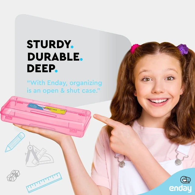 Alt view image 2 of 7 - Pencil Box Pink, Storage Organizer Utility Box, Multipurpose Long Ruler Length School Office Supplies Plastic Pencil Case for Kids & Adults Available in Red, Green, Grey, Purple, Blue, 1PK