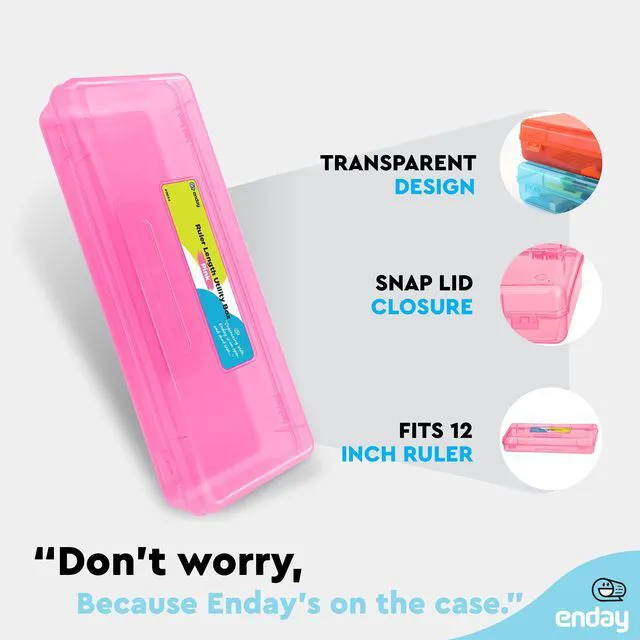 Alt view image 3 of 7 - Pencil Box Pink, Storage Organizer Utility Box, Multipurpose Long Ruler Length School Office Supplies Plastic Pencil Case for Kids & Adults Available in Red, Green, Grey, Purple, Blue, 1PK