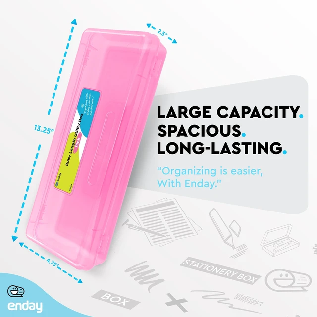 Alt view image 5 of 7 - Pencil Box Pink, Storage Organizer Utility Box, Multipurpose Long Ruler Length School Office Supplies Plastic Pencil Case for Kids & Adults Available in Red, Green, Grey, Purple, Blue, 1PK