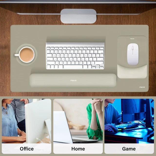 Alt view image 7 of 7 - Keyboard Mouse Pad Set, Large Gaming Mouse Pad&Keyboard Wrist Rest Rectangular Mousepad with Wrist Rest&Coaster, Ergonomic Non-Slip&Easy Typing Pad with Curved Silicone Lining, Bronze Brown