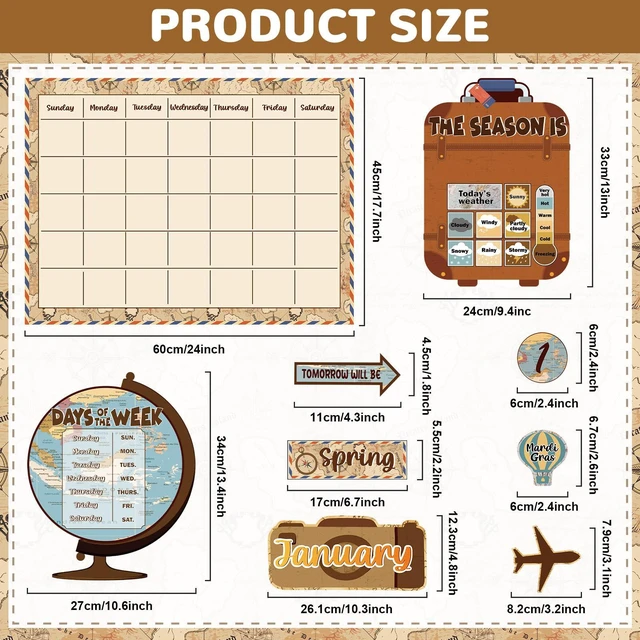 Alt view image 3 of 7 - Travel the Map Calendar Bulletin Board Set for Classroom Decoration Adventure Calendar Seasons Weather Chart Explore CTP Bulletin Board Paper-Cuts for Teachers Elementary School Classroom