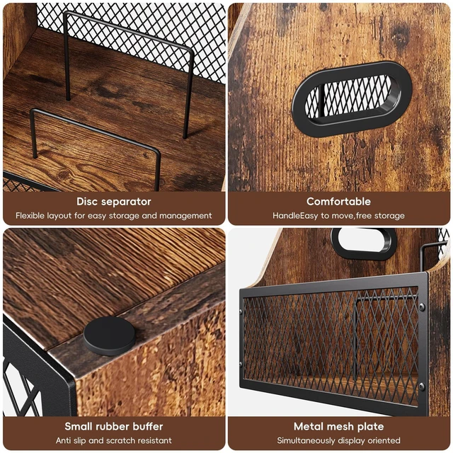 Alt view image 5 of 5 - 2 Pack Vinyl Record Storage, Wooden Crate Vinyl Holder with Dividers for Albums & Magazine Rack Organizer for 60+ Records Case Box for 7/10/12 inch, Rustic Brown