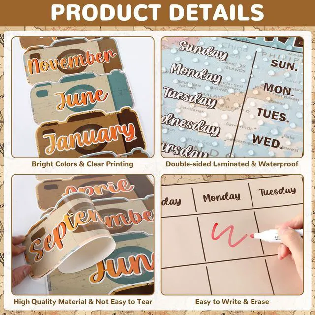 Alt view image 4 of 7 - Travel the Map Calendar Bulletin Board Set for Classroom Decoration Adventure Calendar Seasons Weather Chart Explore CTP Bulletin Board Paper-Cuts for Teachers Elementary School Classroom