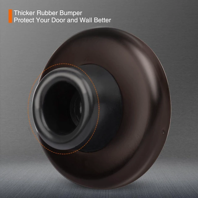Alt view image 2 of 6 - 5 Pack Concave Wall Door Bumper Stop Oil Rubbed Bronze 2-1/2 Outside Diameter Stainless Steel Cover with Bigger 1-1/4 Oil Rubbed Bronze Rubber Bumper Easy to Install with Screw