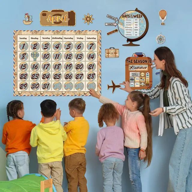 Alt view image 6 of 7 - Travel the Map Calendar Bulletin Board Set for Classroom Decoration Adventure Calendar Seasons Weather Chart Explore CTP Bulletin Board Paper-Cuts for Teachers Elementary School Classroom