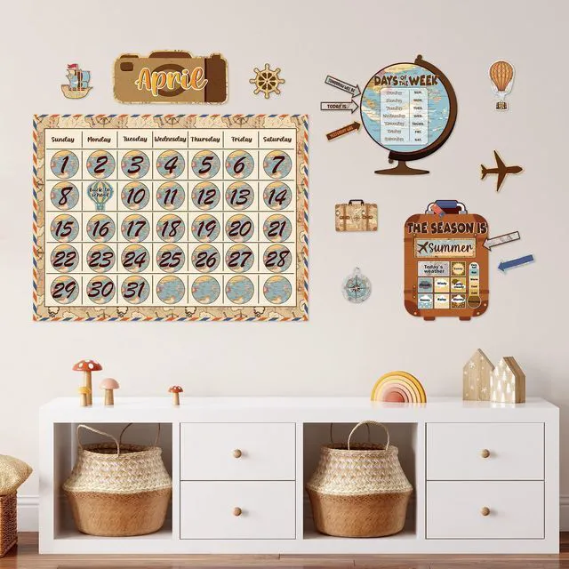 Alt view image 7 of 7 - Travel the Map Calendar Bulletin Board Set for Classroom Decoration Adventure Calendar Seasons Weather Chart Explore CTP Bulletin Board Paper-Cuts for Teachers Elementary School Classroom