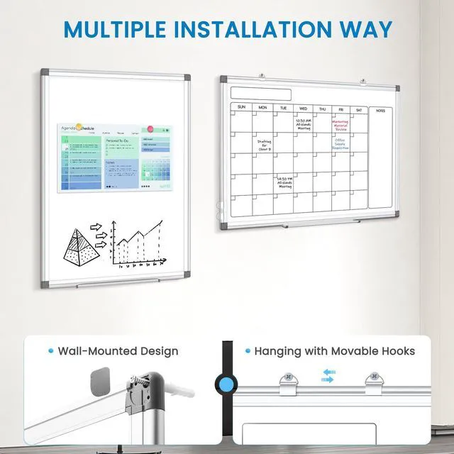 Alt view image 3 of 7 - Calendar Whiteboard 24x18 Double-Sided Dry Erase Board for Wall Monthly Magnetic Calendar, 11-Layer, Wall Mount Hanging, Office Home School, Easy Clean Aluminum Frame, Full Accessories