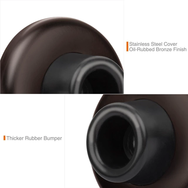 Alt view image 4 of 6 - 5 Pack Concave Wall Door Bumper Stop Oil Rubbed Bronze 2-1/2 Outside Diameter Stainless Steel Cover with Bigger 1-1/4 Oil Rubbed Bronze Rubber Bumper Easy to Install with Screw