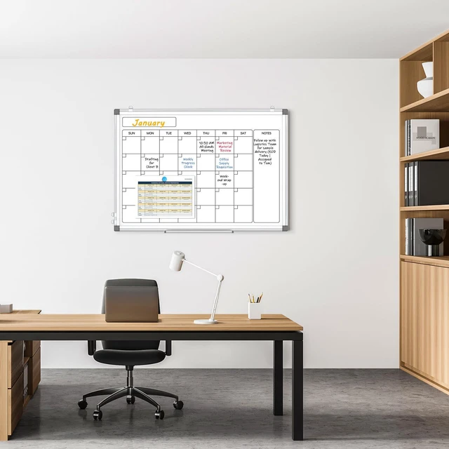 Alt view image 2 of 7 - Calendar Whiteboard 24x18 Double-Sided Dry Erase Board for Wall Monthly Magnetic Calendar, 11-Layer, Wall Mount Hanging, Office Home School, Easy Clean Aluminum Frame, Full Accessories